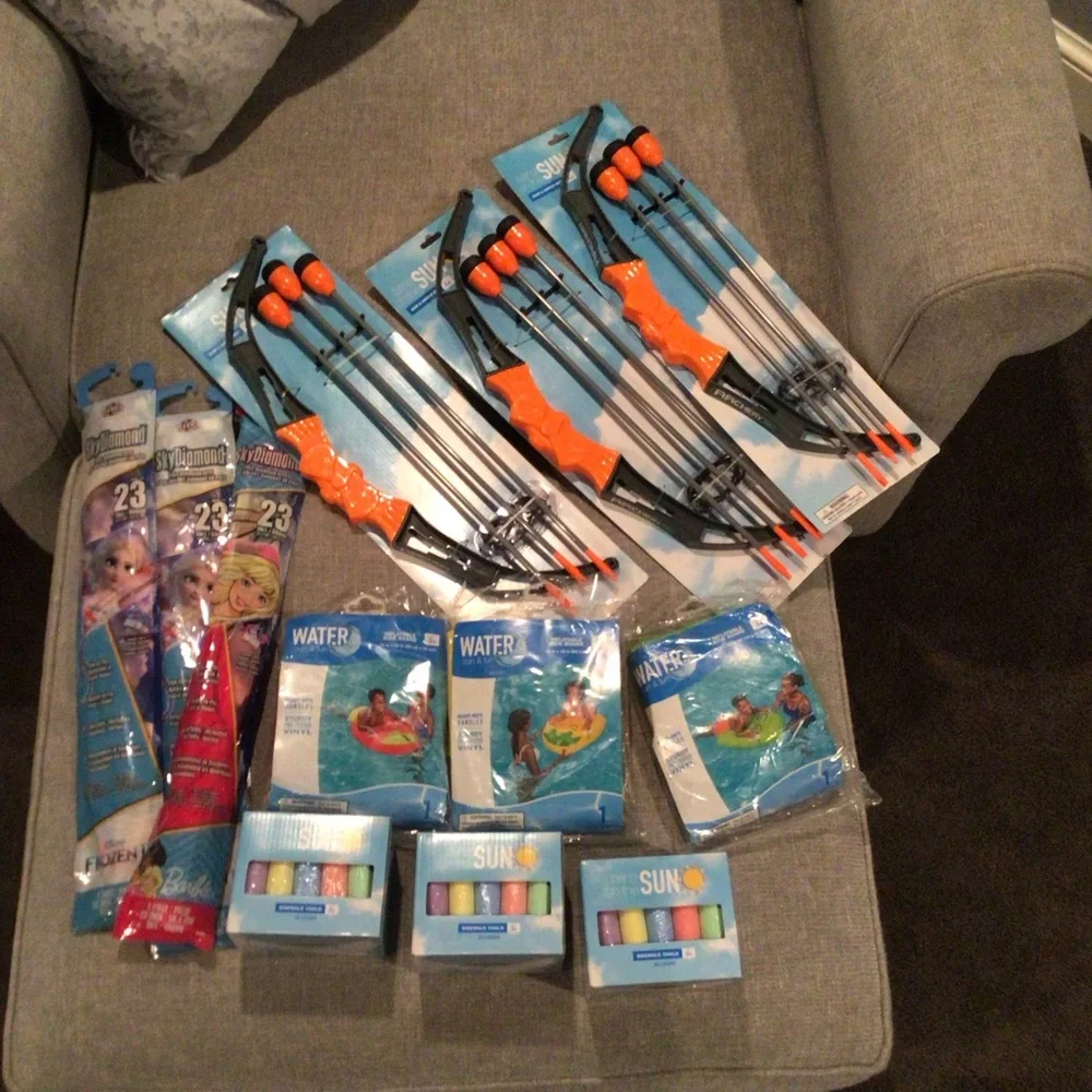 Summer fun activity bundle pool float chalk frozen Barbie kites bow & arrows